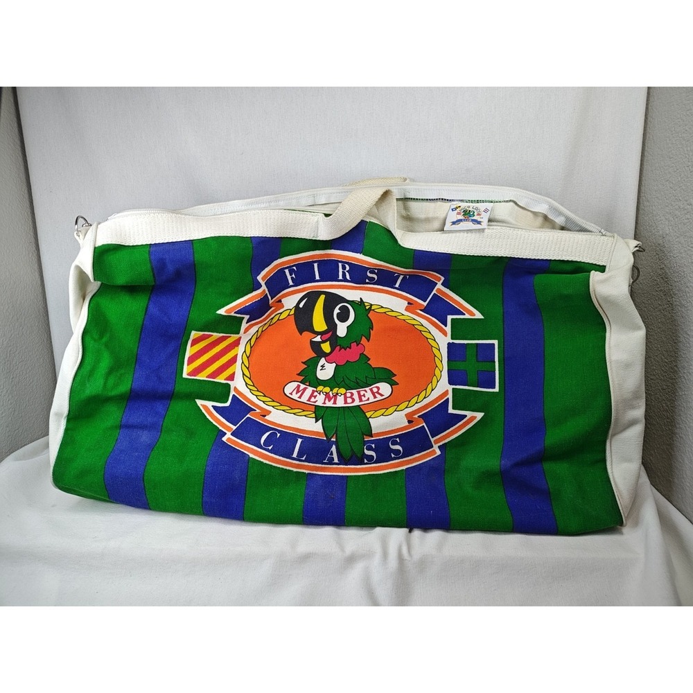 Vintage 1987 Poco Loco Club Mazatlan Mexico Canvas Duffle Bag Parrot Neon 80s‎